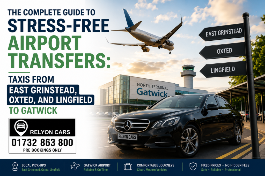 Relyon Cars private hire vehicle preparing for an airport transfer to London Gatwick