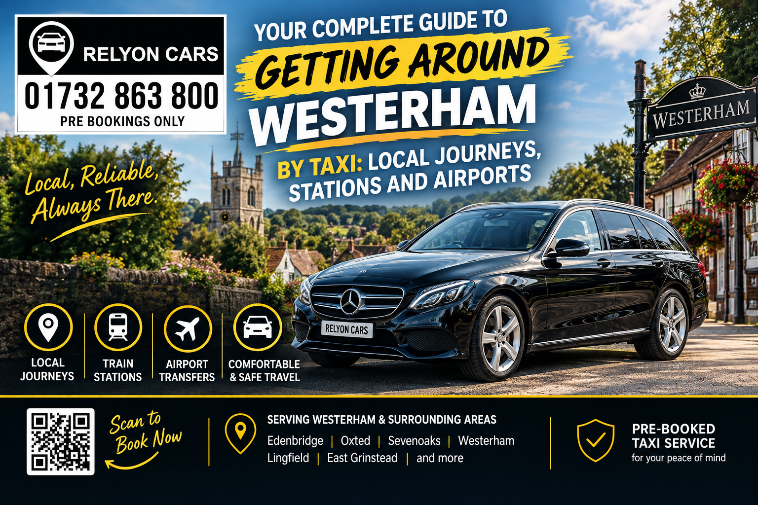 Relyon Cars taxi service in Westerham for local journeys, railway stations and airport transfers
